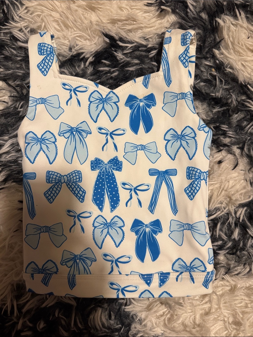 Girls White & Blue Bow-Print Tank Top